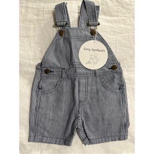 NWT Blue & White Otto Stripe Overall Shorts by Dotty Dungarees Sz 18-24m
